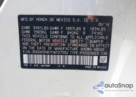 2015 Honda Fit Ex/Ex-L from USA, damaged, VIN 3HGGK5H81FM707552